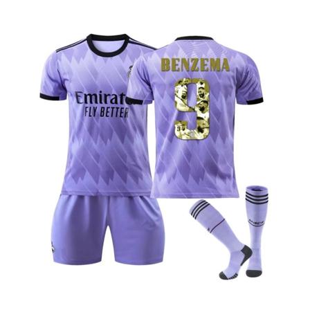 Real Madrid Special-Edition Benzema Ballon d'Or-tröja Benzema No.9 Fotbollströja 3-delade kit för barn Vuxna Svart 43