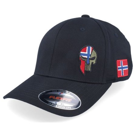 Army Head - Svart flexfit Keps - Norway Army Skull Black Wooly Combed Flexfit @ Hatstore
