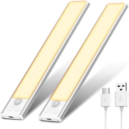 Garderobsbelysning, Uppladdningsbar LED-innerbelysning för Garderob, Trådlös, Dimbar LED-lampa med Rörelsesensor. (20,5 CM - 2 Stycken, 3000K)