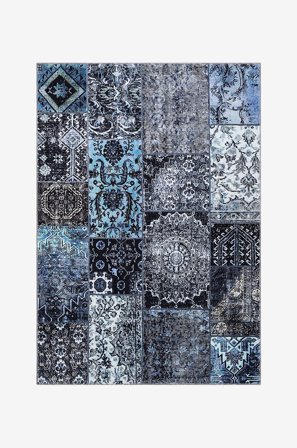 KM Home - Chenille-tæppe Shiraz - Blå - Bomulds- & kludetæpper - 80X200 - Fra Homeroom