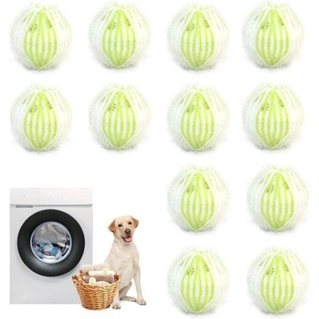 Vaskeball, 12 x 9 x 2,5 cm, hvitt nylonbånd, ideell for å fjerne lo og forbedre vaskemiddelet (12, grønn)