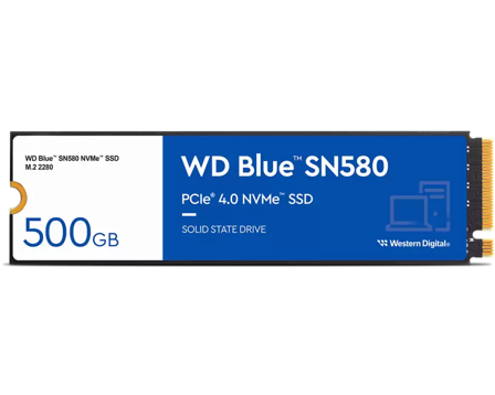 WD Blue SN580 500GB NVMe PCIe 4.0 SSD M.2 - 4000MB/s lesehastighet, 3600MB/s skrivehastighet