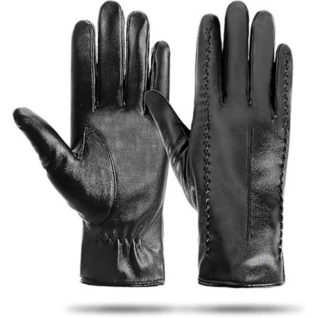 Læderhandsker til kvinder - Varme pegefelt-vinterhandsker til damer PU-lædervanter Bløde fleeceforede helfinger-vinterhandsker til kvinder og piger