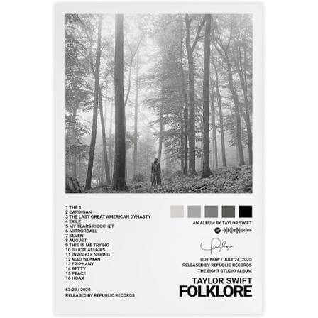 Popstjernen Taylor Swift Canvas Poster til Værelset Æstetisk Canvas Væghængning Soveværelse FOLKLORE FOLKLORE 30*40cm