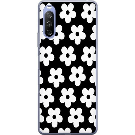 Kompatibel Mobilcover til Sony Sony Xperia 10 III Lite Sorthvidt blomstermønster i minimalistisk skandinavisk design med stærk kontrast og tidløs g