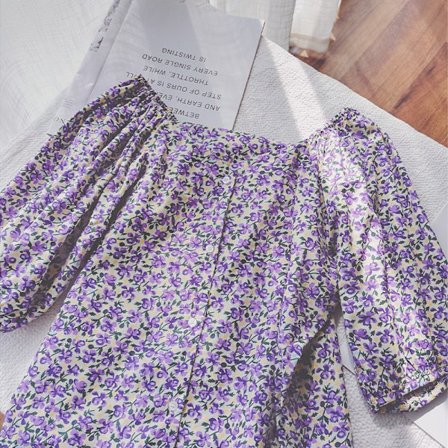 Print för damer med volang puff kortärmad casual blustoppar (samma storlek)