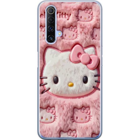 Kompatibelt Mobildeksel til Realme X50 5G Hello Kitty rosa fluffy bakgrunn med ikoniskt ansikt og kawaii-estetikk