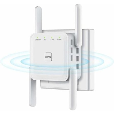 WiFi Extender Forstærker Repeater til Hjem og Udendørs, Super Booster 1200 Mbps (6000 sq. ft.), 2.4 og 5 GHz WiFi Dual Band WPS WiFi Signal Stærk