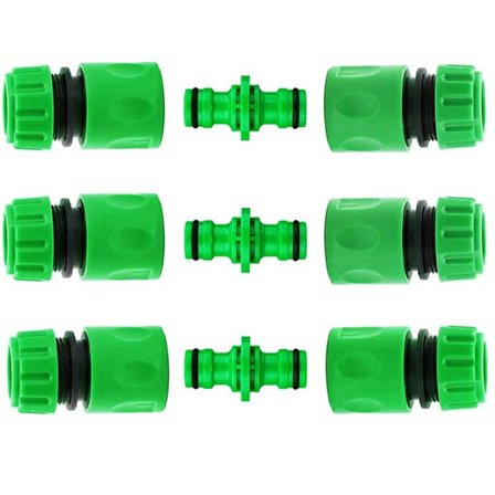 3 st dubbla han slangkopplingar och 6 st snabbfästen för slangkopplingar Plastkrankoppling