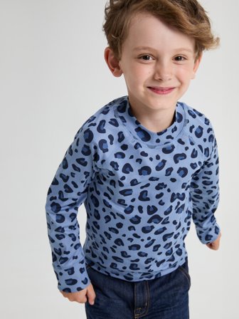 Polarn O. Pyret - Long-sleeve base layer top with leopard print - 74|80 - Childrenswear - blue