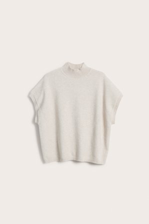 Kappahl | Stickad väst med polokrage | Melerad beige