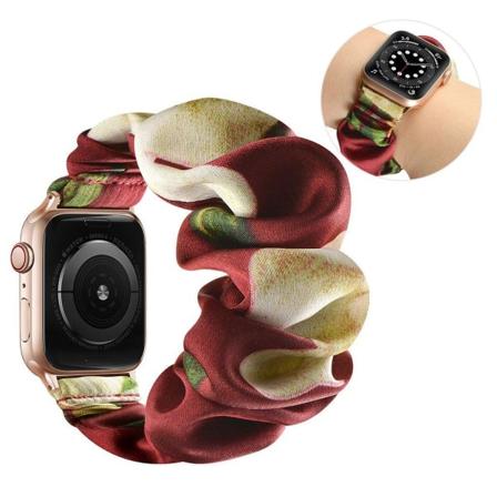 Apple Watch 40mm elastinen hiusnauha - Satin / Vihreä Kukka / Koko: L Multicolor