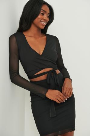 NA-KD Party Robe mini à manches longues - Robes de fête - Noir - EU 42