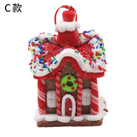 Julgransprydnad i plastlera, kreativ ny juldekoration i form av ett pepparkakshus.