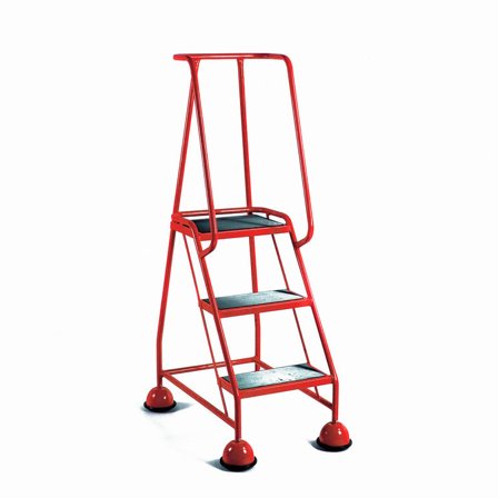 Mobile steps, rubber, 3 treads, H 762 mm, red