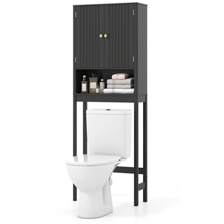 COSTWAY Toalettmöbel ovanför toaletten med 2 dörrar, öppen hylla, justerbar hylla, för badrum 60 x 23 x 168 cm