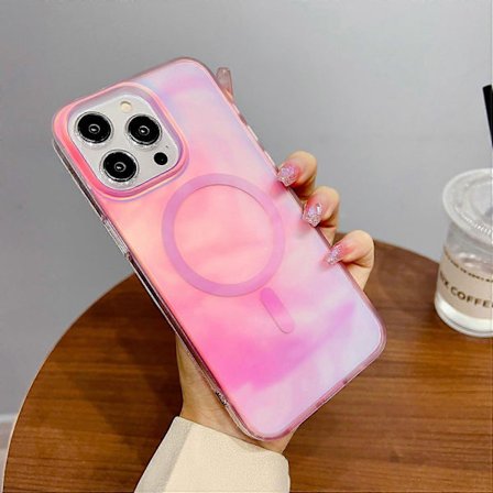 Skal för iPhone 16 Pro Max Kompatibelt med MagSafe Bläckmålning IMD PC+TPU Telefonskal - Rosa
