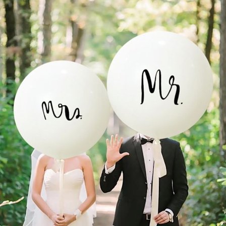 2 x 36" kæmpe bryllupsballoner - Hvid Mr. & Mrs. (papir = kun balloner)