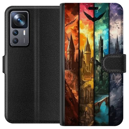 Kompatibel Tegnebogsetui til Xiaomi Xiaomi 12T Pro Fire magiske slotte i forskellige elementfarver, episk fantasykunst med ild vand luft og mørke i d