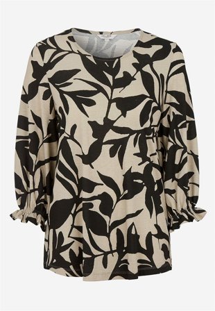 Cellbes of Sweden - Jerseytop med smockdetalje i beige / sort / mønstret til damer i størrelse 46/48