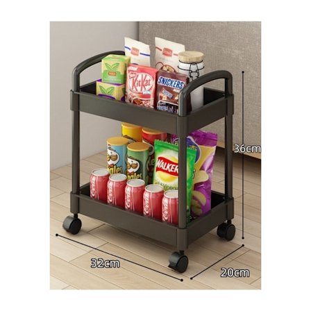 Förvaringsvagn hylla sovrum badrum golvstående flerskikts snackshylla (Svart)