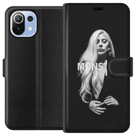 Yhteensopiva Lompakkokotelo Xiaomi Mi 11 Lite Lady Gaga Monster mustavalkoinen muotokuva Gaga MONSTER teksti ikoninen muotoilu