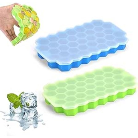 Silicone ice cube mold, honeycomb shaped ice cube mold with lid ice cube tray 2 pieces 37