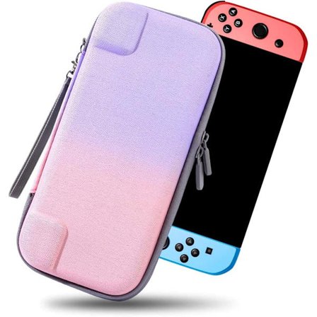 Etui for Nintendo Switch/Switch OLED, KondaTech Fargerikt Switch Bæreveske, Beskytt Switch-konsollen, Oppbevar 10 spillkort (Rosa + Lilla)