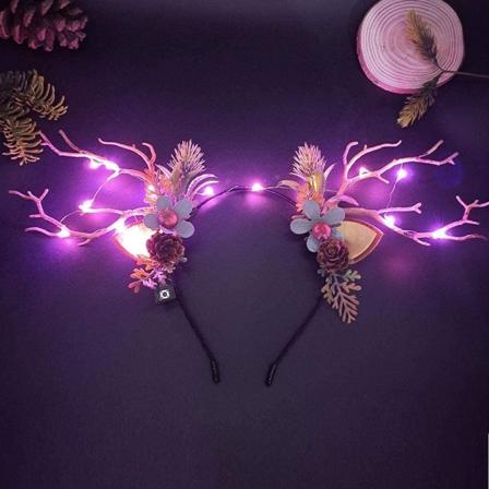 Joulujuhla Hirvipanta Kukkakruunu Peura LED-valot Tytöille Lapsille Kukka Hiussanka Pääpanta Hirvensarvet