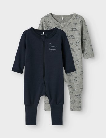 name it Nbmnightsuit 2P Zip Ff Grey Dino Noos - Blue - 104