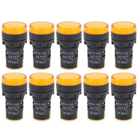 10 stk. Gul LED-indikator Høykvalitets Signallampe AC DC 24V