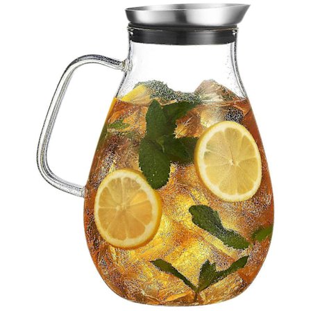 2500 ml glaskande med låg, smuk let drikkekaraffel med håndtag, perfekt til kolde drikke [GPA]