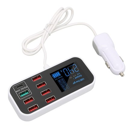 A9S Plus 8 Port Billaddare 40W Snabbladdning QC 3.0 USB C Flera USB-laddstationer med LCD-skärm