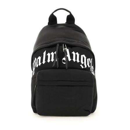 Palm Angels, Curved Logo Backpack Zwart, Heren, Maat:ONE Size,print