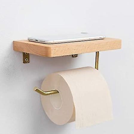 Vægmonteret Toiletpapirholder i Bøg med Telefonopbevaring