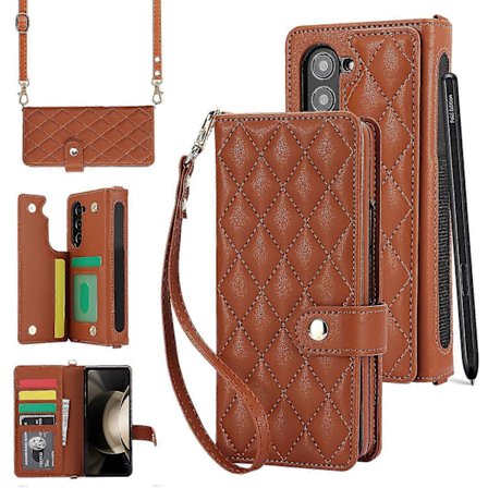För Samsung Galaxy Z Fold 6 Plånboksfodral med S Pen-hållare, Crossbody-snodd & Handledsrem, Stöttåligt Stilrent Skyddsfodral