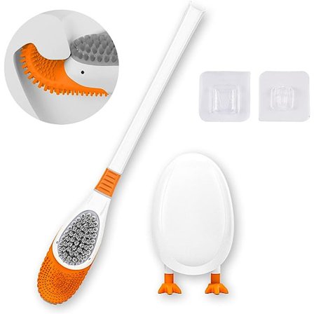 Silikone Toiletbørste, Toiletbørste, Vægmonteret Toiletbørste, med 2i1 Multi-Funktion Børstehoved og Hurtigtørrende Holder, Vægmonteret Toiletbørste 