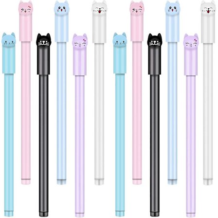 12 stk. Søde Kat Pen Gel Kawaii Pen Sort Kuglepen Kat Skole Kontorartikler, Blandede Stilarter