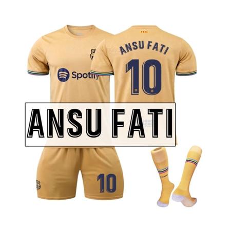 (FC Barcelona bortatröja 2022/23 Ansu Fati No.10 Fotbollströja 3-delade kit för barn Vuxna 26(145-150CM)