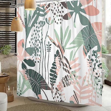 25-26 Grøn Pink Børneforhæng til Badeværelse Tropiske Blade Eukalyptus Stof Vandtæt RV Forhæng Bær Blomsterstof Badekar Curta