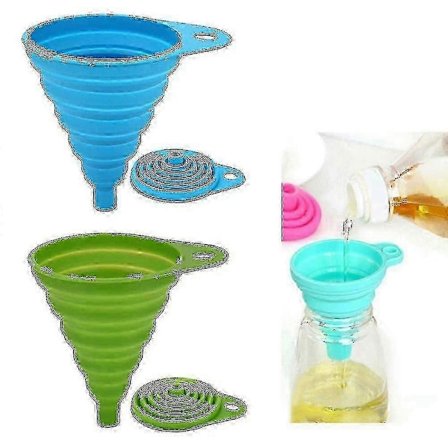 Kökstratt, 2-pack hopfällbar tratt för påfyllning av flaskor, mini flexibel silikontratt för vätskor, sylt, bönor, fordon, flaska
