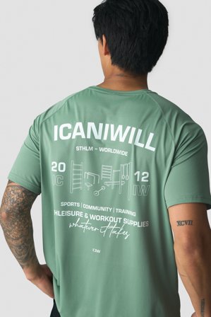 ICANIWILL - Stride Raglan Print T-shirt Men Light Moss - Heren - sportkleding van ICIW