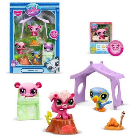 Temapaket för 3 husdjur - BANDAI - Littlest Pet Shop Camping - Djur och tillbehör