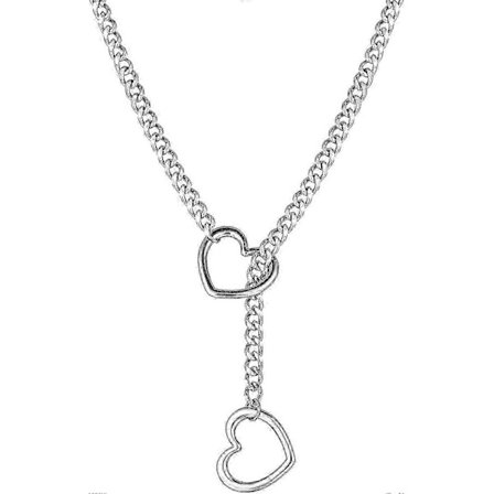 Halsband med hjärtformad O-ring och glidkedja för kvinnor, kubansk kedja i rostfritt stål, punkrock-halsband, handgjort silver