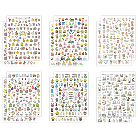 12 stk. påske neglekunst klistermærker påskeæg kylling kanin dekorationer til piger børn(typestyle1)