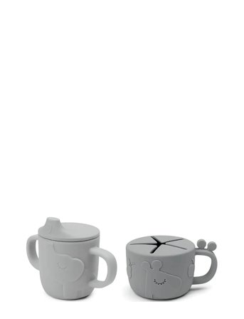 Done by Deer Peekaboo Tud/Snack Kop Sæt Deer Friends Grå - Grey - SPOUT CUP:Ø 6.5X H 9CM.SNACK CUP:Ø 8X H 6.5CM.SPOUT CUP:120ML.SNACK CUP:160ML