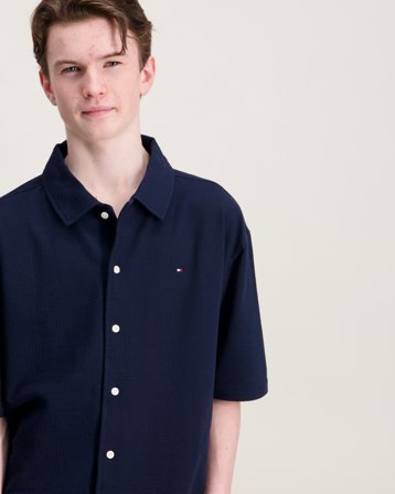 Tommy Hilfiger JERSEY SEERSUCKER SHIRT SS Blå Skjortor Kille - Kids Brand Store