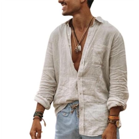 Casual långärmad skjorta i bomull och linne för män