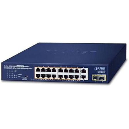 Switch Gigabit PoE+ - PLANET - GSD-2022P - 16 portar 10/100/1000T - 2 portar SFP - 185W PoE totalt