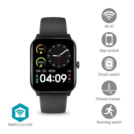 SmartLife Watch | 1,69" | LCD | IP68 | Maksimal driftstid: 240 timer | Android / IOS | Sort